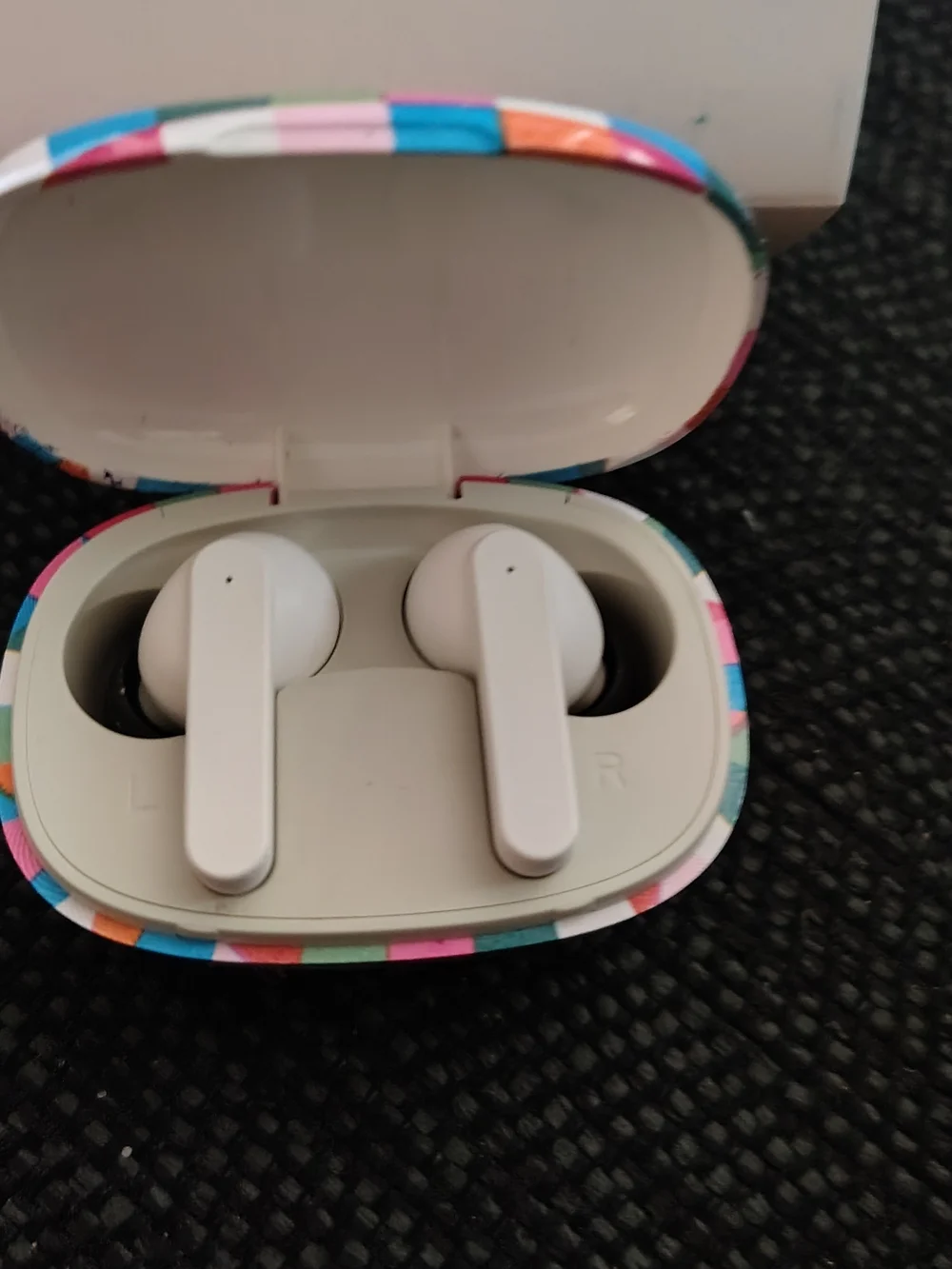 Wireless Earphones with Charging Case - White Earbuds & Multicolor Case